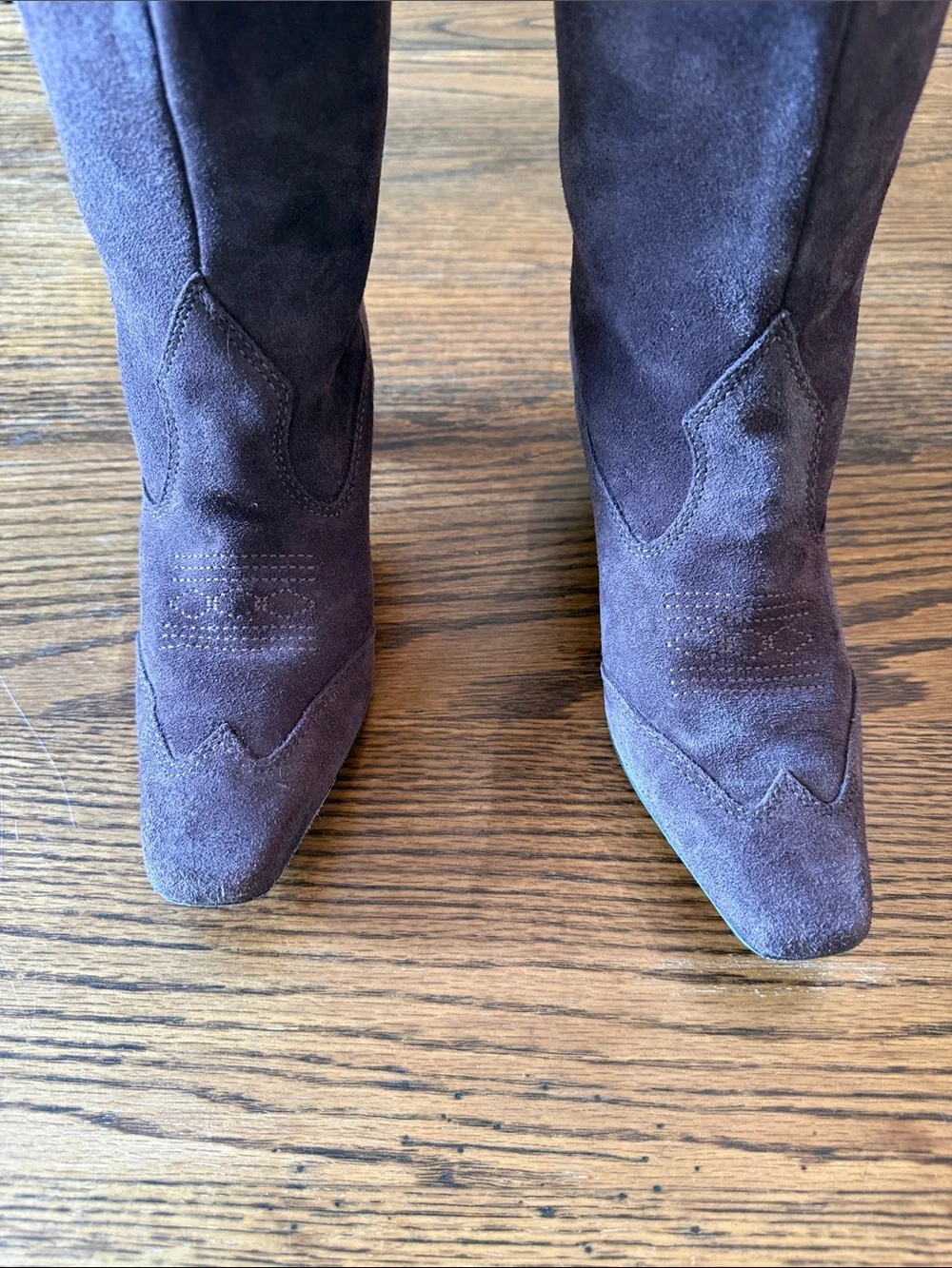 Schutz western Brown Suede Knee High Boots 7B Square Toe Sculptural Heel